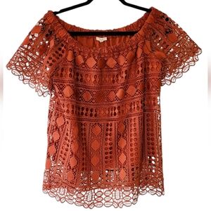 EUC Maurices Orange Lace Top Blouse, Boho Shirt, Bohemian, Size Large
